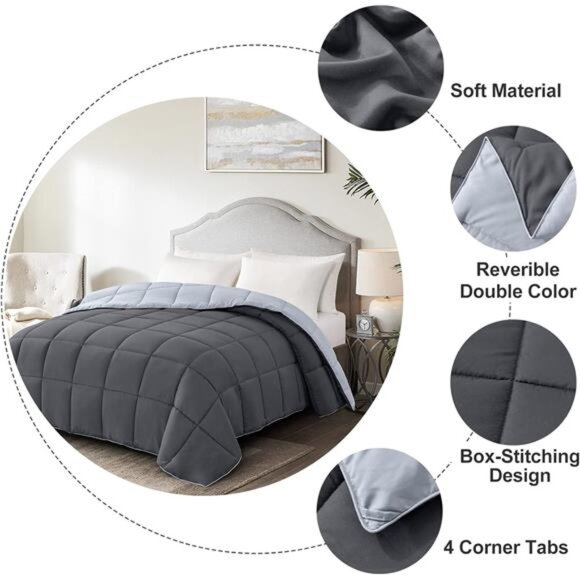 Comforters Queen Size - Grey Duvet Insert Down Alternative Bed Queen Comforter - Picture 4 of 7